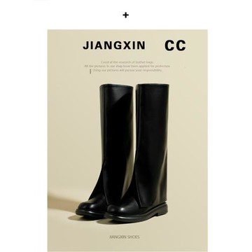 真皮冬季馬丁靴女胖mm顯瘦不過膝高筒長靴小個子長筒靴網紅褲管靴