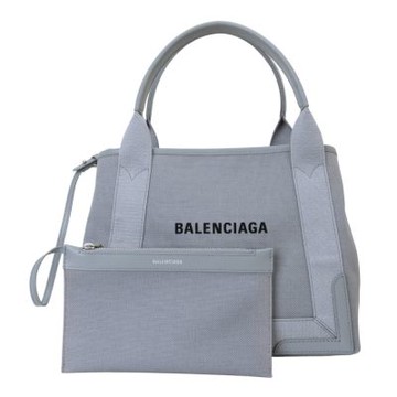 BALENCIAGA -黑標字母附手拿包帆布兩用托特包 (泥灰色)小
