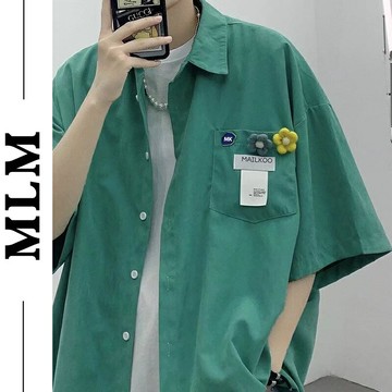 別針花朵 寬鬆襯衫 男 純色百搭襯衣 男 學生半袖 上衣男女 時尚簡約 潮流百搭【MLM】