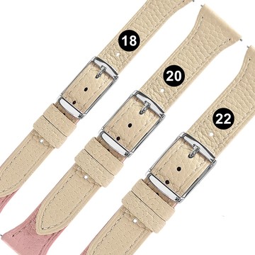 Watchband / 18.20.22mm / 各品牌通用 經典色系 快拆型 雙色真皮錶帶 粉x米白色＃858-392T-PK
