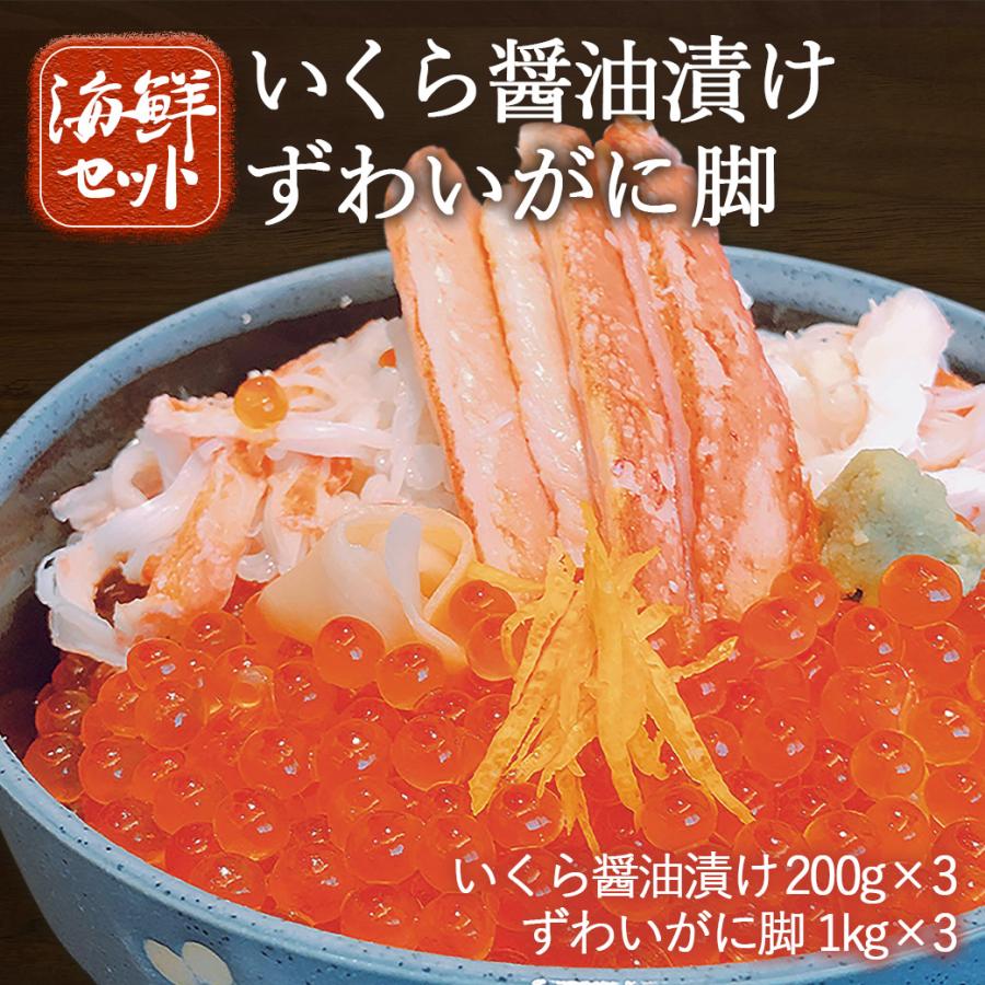 北海道産 いくら 200g×3 ボイル ずわいがに 脚 1kg×3 冷凍 魚卵 贈答 お祝い 海鮮 丼 ちらし寿司   2023 プレゼント ギフト