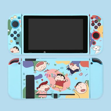 任天堂switch保護殼oled藍色硅膠軟殼NS分體保護套 蠟筆小新