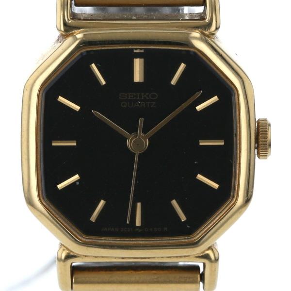 SEIKO 腕時計 ブラック ゴールド レディース オクタゴン ダイヤ 80’s セイコー SEIKO オクタゴン ゴールドカラー 2C21-5170 クオーツ
