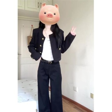 小香風黑色短款氣質夾克上衣外套