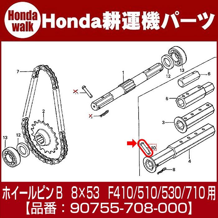 ホンダ耕うん機純正パーツ ホイールピンB 8×53 適応機種：F410/510/530/710 【品番90755-708-000】 通販  LINEポイント最大0.5%GET LINEショッピング