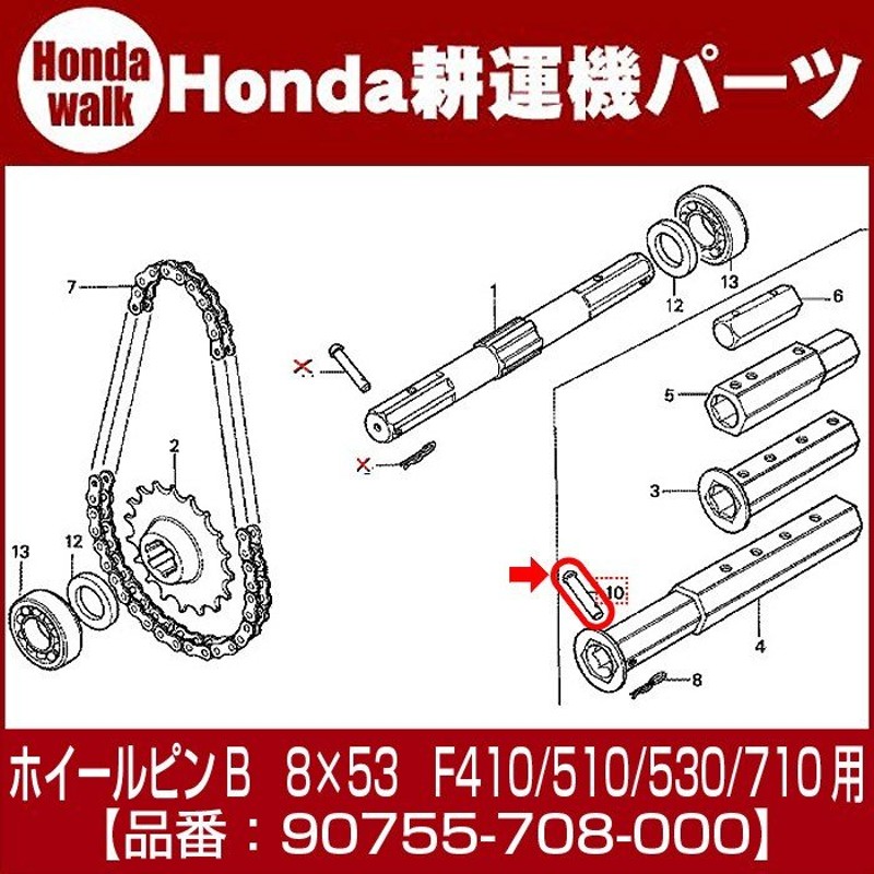 ホンダ耕うん機純正パーツ ホイールピンB 8×53 適応機種：F410/510/530/710 【品番90755-708-000】 通販  LINEポイント最大0.5%GET LINEショッピング