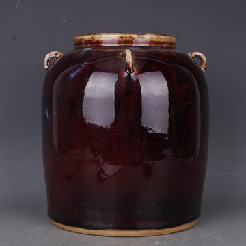 清雍正郎紅釉四系罐手工仿古老貨瓷器家居擺件古董古玩老貨收藏1入