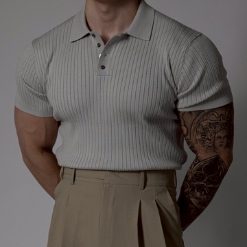 正韓合身肌肉款羅紋翻領短袖針織上衣 6色 YUPPIE 預購商品 0505