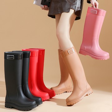 【韓國K.W.】Y8037現貨韓國氣質女伶人氣加厚耐磨高筒防水鞋雨靴(防滑/雨鞋/騎士雨靴)