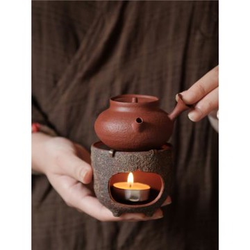 半齋紅粉引蠟燭小爐手作陶泥暖茶爐銅蓋溫茶爐公道杯溫茶爐