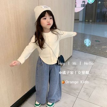 Orange Kids🍊女童長袖 台灣出貨 韓版女童T恤長袖秋裝女寶寶不規則打底衫洋氣百搭圓領修身短款潮