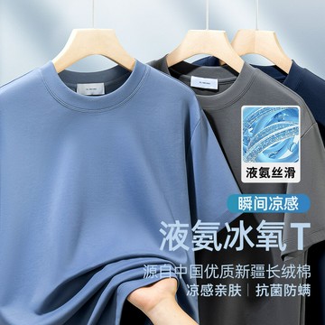 【270g液氨涼感棉】輕奢短袖T恤男夏季2025休閑冷感絲光棉上衣服