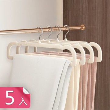 【荷生活】不鏽鋼可旋轉掛勾防滑植絨褲架 乾濕兩用加厚強韌寬型褲衣架-5入組
