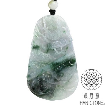 【漢石齋】天然翡翠A貨 護主龍牌玉佩吊墜 細糯種春帶彩帶山水墨翠(42*71*8mm)