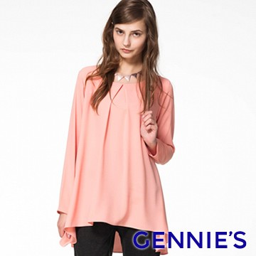 Gennies奇妮 簡約素色雪紡前短後長上衣-粉橘(C3803)