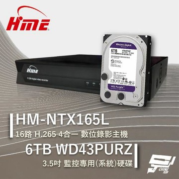 [昌運科技] 環名HME HM-NTX165L 16路 錄影主機 + WD64PURZ 紫標 6TB