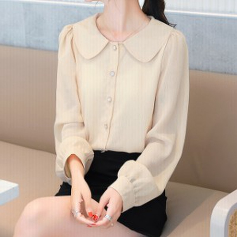 春夏新作 シャツブラウスレディース 袖ボリューム 袖コン バルーンスリーブ シャツブラウス ブラウス 丸襟 大きい襟 シンプル 長袖 パフ 通販 Lineポイント最大1 0 Get Lineショッピング