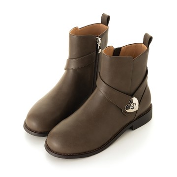 法式甜心愛心鎖釦低跟短靴 卡其 GB903KH