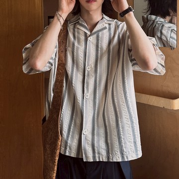 【Metanoia】🇰🇷韓製 古巴領條紋短袖襯衫