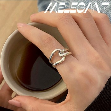 M.e.【24H出貨】韓版簡約設計復古雙層交錯金屬開口戒指 可調節戒指