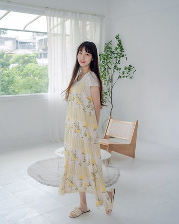 【波麗印花】浮誇魚尾裙 細肩帶洋裝 長裙 小湊日和 油菜花