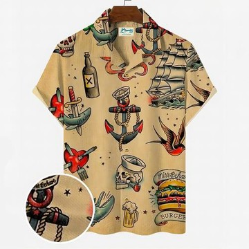 Polo short sleeve loose 3D printed shirt短袖寬松3D印花襯衫男