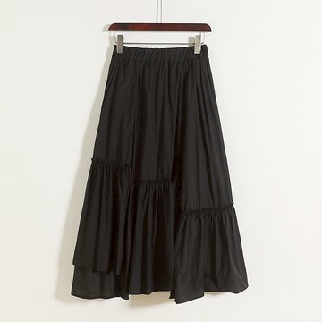 松緊腰半身A字裙 秋季新款大擺拼接中長款顯瘦木耳邊女裙子E/10底