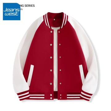 ZR真維斯棒球服女2026春秋季新款外套加棉插肩小個子紅色休閑夾克