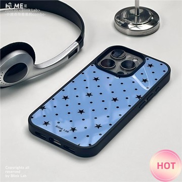 iphone18pro手機殼.ins原創藍色波點星星亮面ins風韓國簡約適用蘋果17/16/15plus/14/1312