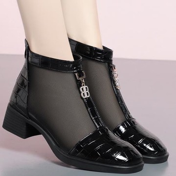 夏季薄款女透氣涼鞋真皮涼靴網紗網靴鏤空靴子新款短靴媽媽單靴42