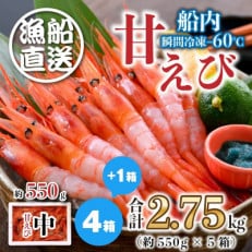 海の上で食べる味!漁船直送☆船内瞬間冷凍 甘えび 約2.75kg [B-2308]