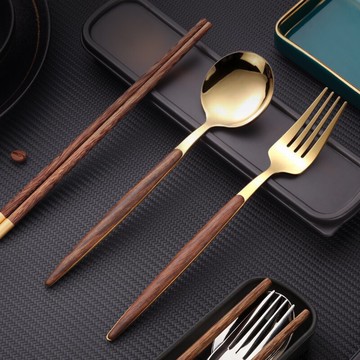 便攜式餐具兒童家用套裝學生成人上班族餐具盒筷子勺子叉子三件套