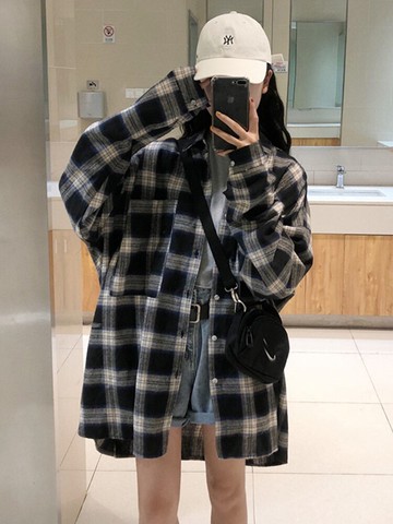格子襯衫外套女裝春秋季新款潮復古港味上衣服寬松外穿ins潮
