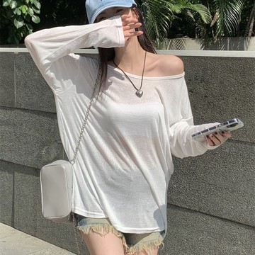 超絕鬆弛感 韓繫上衣女 雪紡衫防曬衣2026 夏季新款薄款微透T恤女 寬鬆套頭空調網紗罩衫服