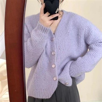 【米蘭精品】針織外套長袖毛衣-氣質V領彩點排扣女外套6色74ik89