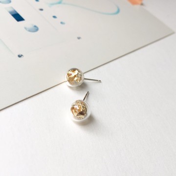 閃爍玻璃球金箔 925 純銀耳環