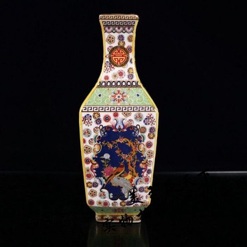 古玩收藏 景德鎮陶瓷器花瓶 描金琺瑯彩四方花瓶家居裝飾展柜擺件