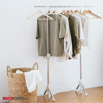 RICHOME 免組裝不銹鋼伸縮衣架 曬衣桿 曬衣架 晾衣架 單桿伸縮衣架 HA165