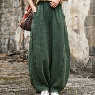 【米蘭精品】現貨+預購 新中式寬褲棉麻短褲手工亞麻長褲休閒寬鬆女裝大尺碼-做舊禪修女褲子3色74lw62