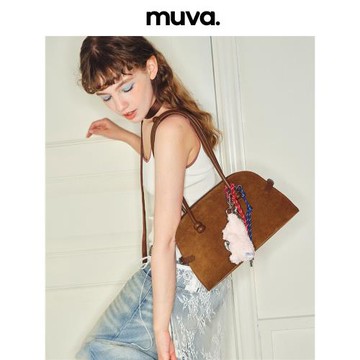 muva復古麂皮絨保齡球包真皮腋下單肩包女通勤高級感2024秋冬新款
