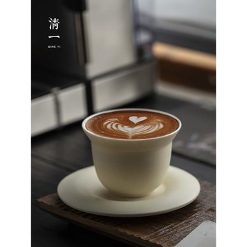 ins奶油風陶瓷拉花杯 杯碟套裝拿鐵杯精致杯子日式啞光純色咖啡杯