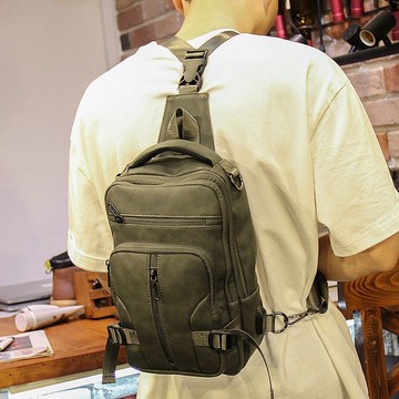 夏季男士多功能胸包時尚潮流USB接口雙肩小背包大容量單肩斜挎包