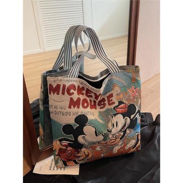 帆布包女時尚休閑單肩包上班托特包手提袋拎包帆布袋卡通刺繡包包