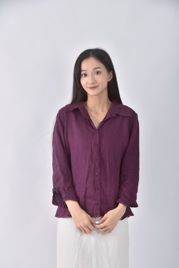 (L) camaiou質感西裝亞麻紫色長袖上衣