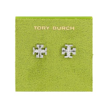 TORY BURCH Kira Pave 經典標誌水鑽針式耳環(銀色)