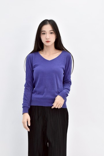 (S) wanko棉質羊毛針織藍色長袖上衣