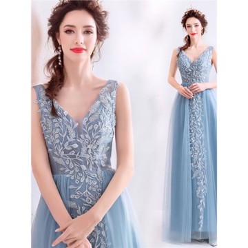 天使嫁衣 名媛藍色新娘結婚敬酒服宴會年會演出婚紗禮服9262批發