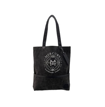 Mercury 黑色外口袋帆布袋 厚帆布質感帆布袋 客製烙印英文
