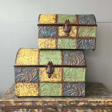 美式做舊復古鐵藝收納盒美式裝飾家居收納盒子大號整理箱收納