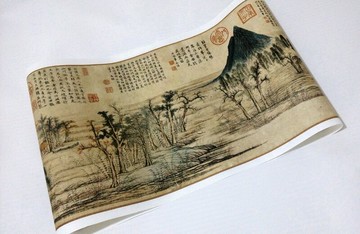 仿古畫 復制 絹本 畫心 元 趙孟頫 鵲華秋色圖 30-96厘米名人字畫